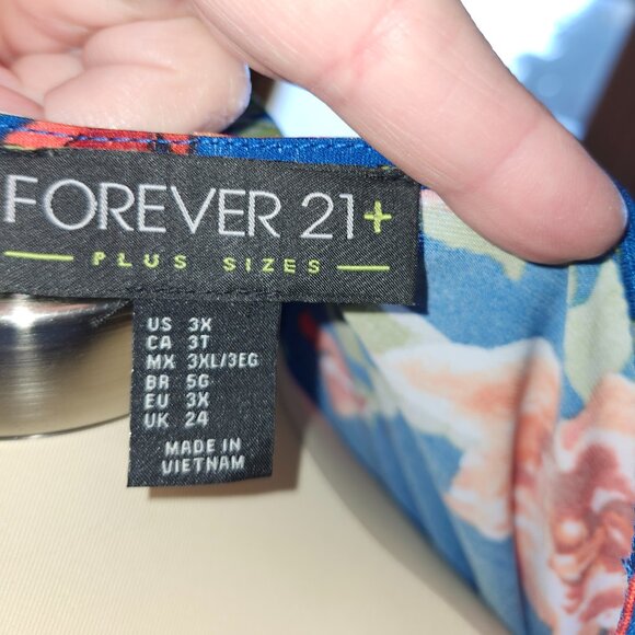 25156 Forever 21 + Blue Floral Fit n Flare Skater Dress 3X - Picture 9 of 10